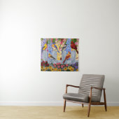 Farbenfrohe Vögel im Blumengarten Wandteppich (Beispiel (Horizontal))