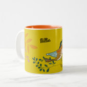 Farbenfrohe Vögel im blumigen Umfeld Zweifarbige Tasse (Vorderseite Links)