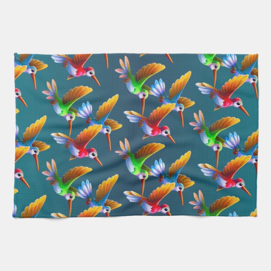 Farbenfrohe Vögel im Flug Geschirrtuch (Horizontal)