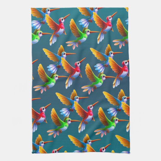 Farbenfrohe Vögel im Flug Geschirrtuch (Vertikal)