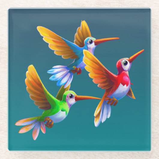 Farbenfrohe Vögel im Flug Glasuntersetzer (Vorderseite)