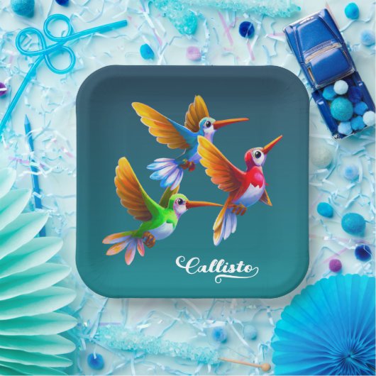 Farbenfrohe Vögel im Flug Pappteller (Party)