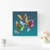 Farbenfrohe Vögel im Flug Quadratische Wanduhr (Zuhause)