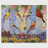 Farbenfrohe Vögel im Frühlingsblumengarten Geschenkpapier (Flach)