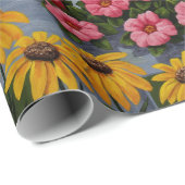 Farbenfrohe Vögel im Frühlingsblumengarten Geschenkpapier (Rolleneckpunkt)