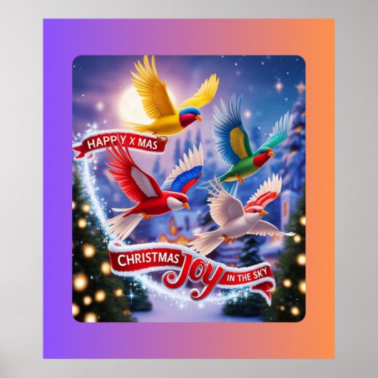 Farbenfrohe Vögel in einer Weihnachts-Himmelsfeier Poster (Vorne)