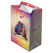Farbenfrohe Vögel-Love Mittlere Geschenktüte (Vorderseite Schrägansicht)