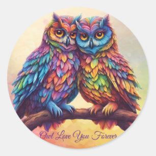 Farbenfrohe Vögel mit Love - Valentinstag Geschenk Runder Aufkleber
