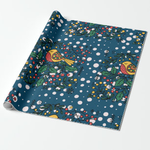 Farbenfrohe Vögel mit Vintagem Blumenmuster Geschenkpapier