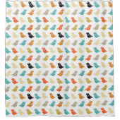 Farbenfrohe Vögel Mitte Jahrhundert Modernes Retro Duschvorhang (Vorderseite)