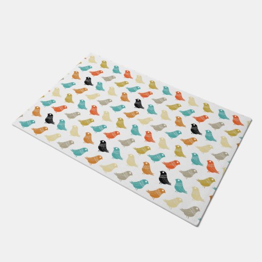 Farbenfrohe Vögel Mitte Jahrhundert Modernes Retro Fußmatte (Schrägansicht)