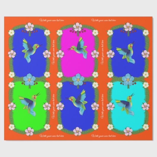Farbenfrohe Vögel. Orange. Geschenkpapier (Flach)