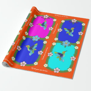 Farbenfrohe Vögel. Orange. Geschenkpapier