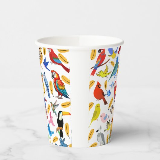 Farbenfrohe Vögel Pappbecher (Links)