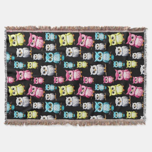 Farbenfrohe Vögel Schwarzes Hintergrundmuster Decke (Vorderseite)