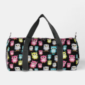 Farbenfrohe Vögel Schwarzes Hintergrundmuster Duffle Bag (Rückseite)
