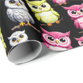 Farbenfrohe Vögel Schwarzes Hintergrundmuster Geschenkpapier (Rolleneckpunkt)