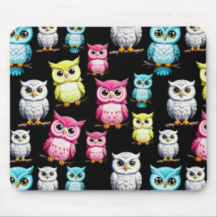 Farbenfrohe Vögel Schwarzes Hintergrundmuster Mousepad