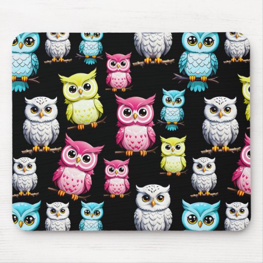Farbenfrohe Vögel Schwarzes Hintergrundmuster Mousepad (Vorne)
