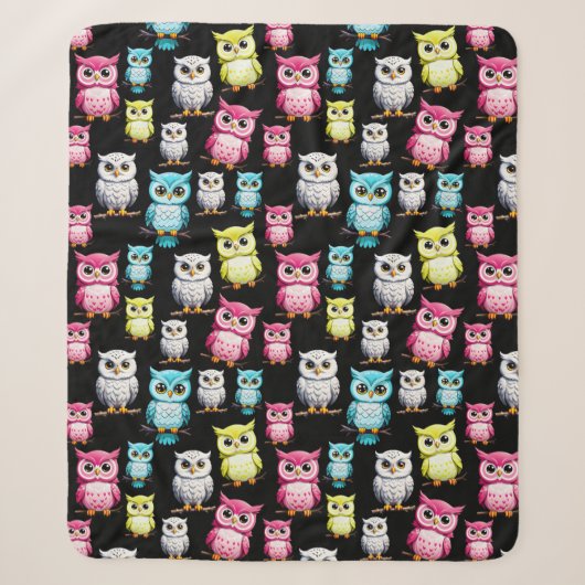 Farbenfrohe Vögel Schwarzes Hintergrundmuster Sherpadecke (Vorderseite)