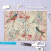 Farbenfrohe Vögel singen zu roten Blume Seidenpapier (Handwerk)