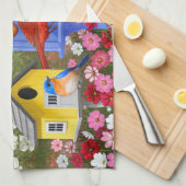 Farbenfrohe Vögel und Birthäuser Blumengarten Geschirrtuch (Viertel Falte)