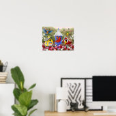 Farbenfrohe Vögel und Birthäuser Blumengarten Poster (Heimbüro)