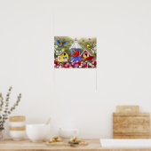 Farbenfrohe Vögel und Birthäuser Blumengarten Poster (Küche)