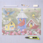 Farbenfrohe Vögel und Birthäuser Blumengarten Seidenpapier (Handwerk)