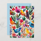 Farbenfrohe Vögel und Blume Einladung (Vorne/Hinten)