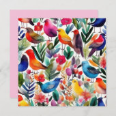 Farbenfrohe Vögel und Blume Einladung (Vorne/Hinten)