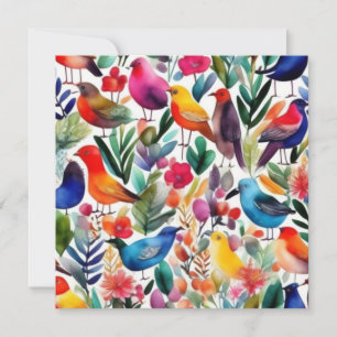Farbenfrohe Vögel und Blume Einladung