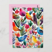 Farbenfrohe Vögel und Blume Einladung Postkarte (Vorne/Hinten)