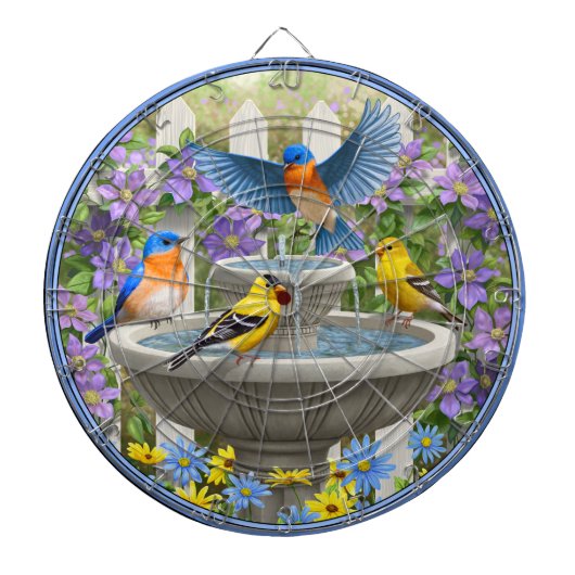 Farbenfrohe Vögel und Blütengarten für Vögel Dartscheibe (vorne)