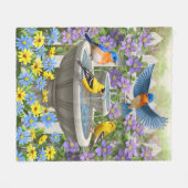 Farbenfrohe Vögel und Blütengarten für Vögel Fleecedecke (Vorderseite (Horizontal))