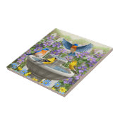 Farbenfrohe Vögel und Blütengarten für Vögel Fliese (Seite)