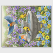 Farbenfrohe Vögel und Blütengarten für Vögel Geschenkpapier (Flach)