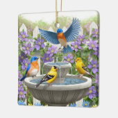 Farbenfrohe Vögel und Blütengarten für Vögel Keramikornament (Links)