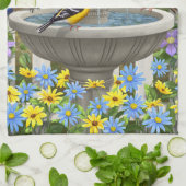 Farbenfrohe Vögel und Blütengarten für Vögel Küchentuch (Gefaltet)