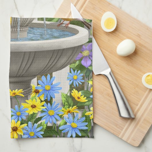 Farbenfrohe Vögel und Blütengarten für Vögel Küchentuch (Viertel Falte)