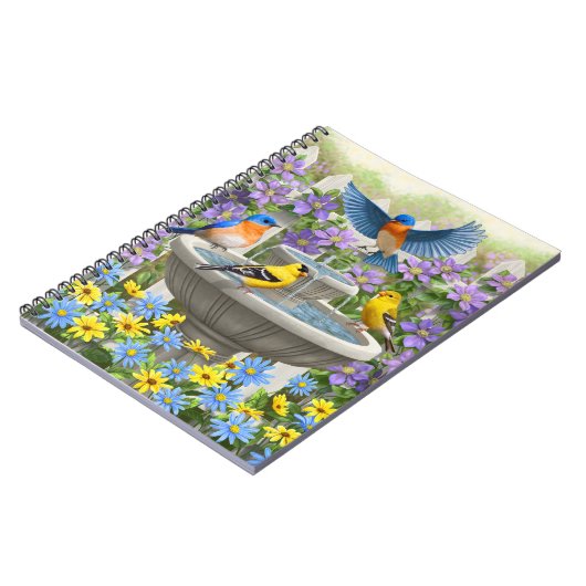 Farbenfrohe Vögel und Blütengarten für Vögel Notizblock (Linke Seite)