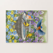 Farbenfrohe Vögel und Blütengarten für Vögel Puzzle (Horizontal)