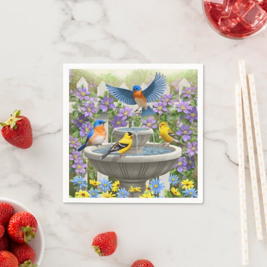 Farbenfrohe Vögel und Blütengarten für Vögel Serviette (Beispiel)