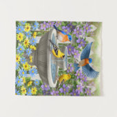 Farbenfrohe Vögel und Blütengarten für Vögel Wandteppich (Vorderseite (Horizontal))