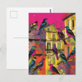 Farbenfrohe Vögel und Häuser Postkarte (Vorne/Hinten)