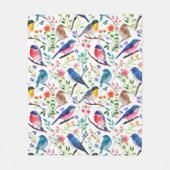 Farbenfrohe Vögel & verspielte Blumen Muster Fleecedecke (Vorderseite)