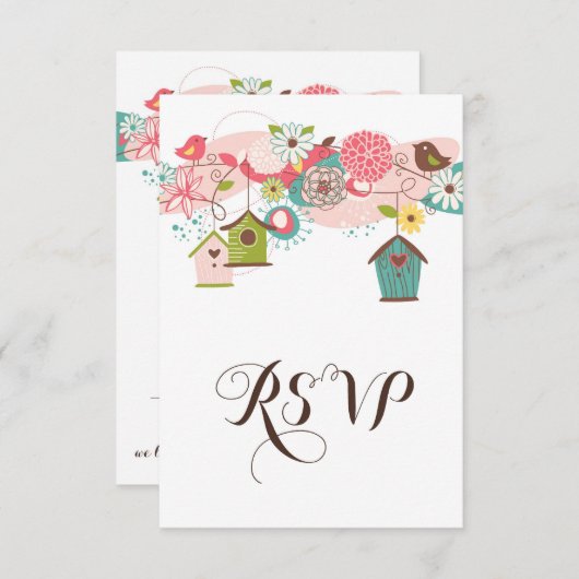 Farbenfrohe Vögel & Vogelhäuser UAWG Einladung (Vorne/Hinten)