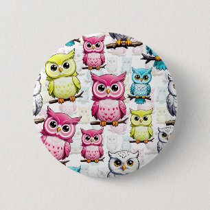 Farbenfrohe Vögel Weißes Hintergrundmuster Button