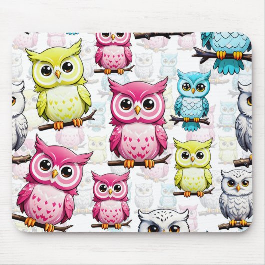 Farbenfrohe Vögel Weißes Hintergrundmuster Mousepad (Vorne)