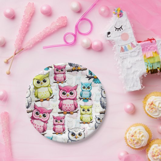 Farbenfrohe Vögel Weißes Hintergrundmuster Pappteller (Party)